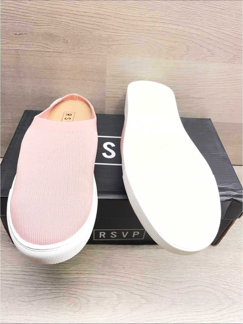 RSVP Knit Slip-On Mules in Dusty Pink with White Sole #216